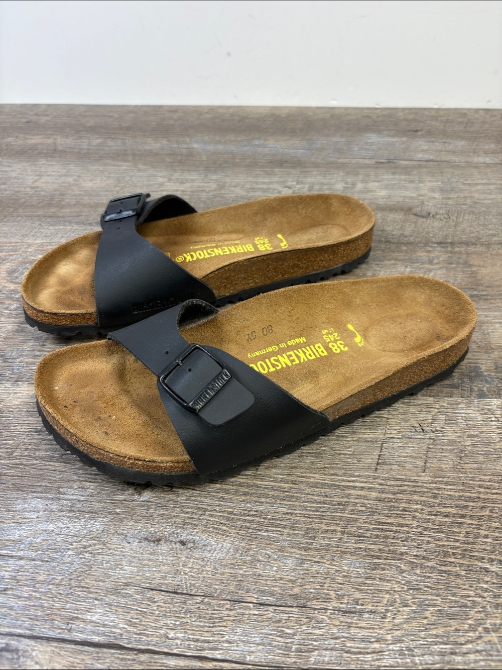 Birkenstock Madrid Black Birko-Flor One Strap Slide Sandals EU 38 US 7